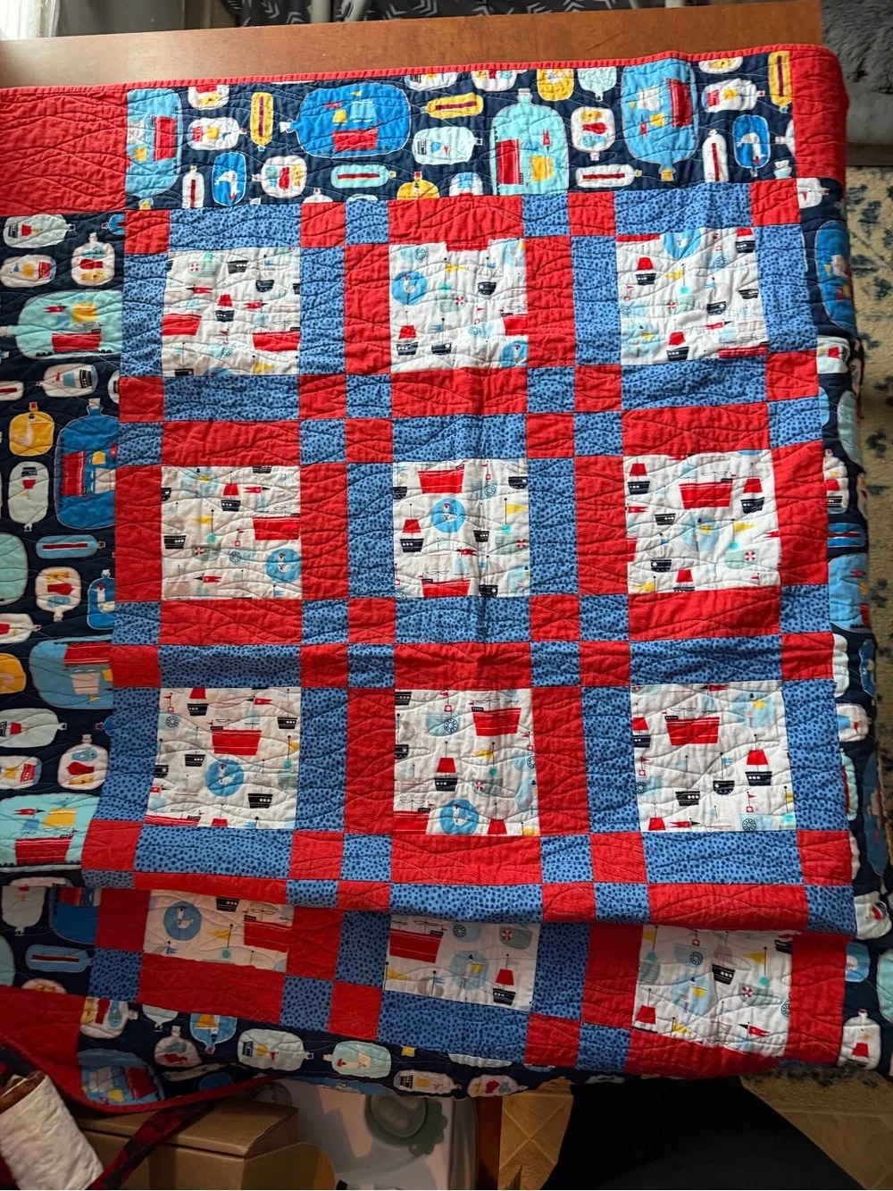 Nautical Patchwork Quilt - Red & Blue